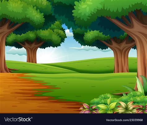 Cartoon Of The Forest Scene With Many Trees Vector Image