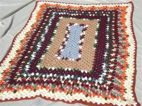 Vintage Granny Square Crochet Afghan Snuggly Blanket In Retro Fall Colors