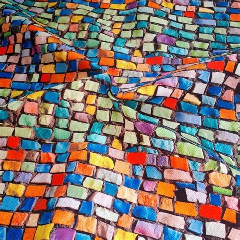Mosaic Brick Wall Print Fabric Colorful Brick Pattern Fabric Etsy