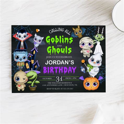 Editable Invitation Goblins And Ghouls Halloween Birthday Etsy
