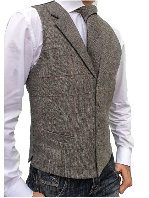 L A Smith Grey Check Lapel Tweed Waistcoat Hire5 Menswear