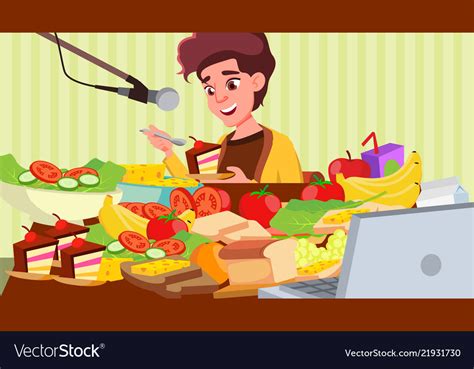 Mukbang Eating Show Girl Cooking A Lot Royalty Free Vector