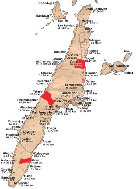 Map Of Cebu Province Showing The Three Study Sites Red Shaded