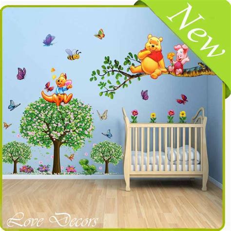 Winnie The Pooh Wall Stickers Animal Butterfly Tree Baby Room Nursery