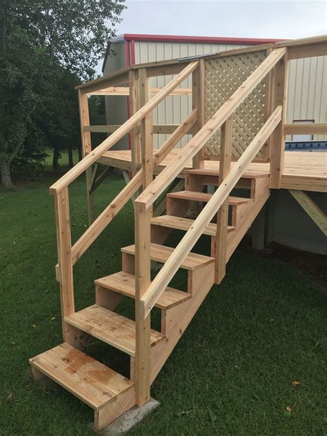 The railing compliments the home's exterior colors well and was made possible using our hybrid 518/c58 railing kit. Pin by Easydecksolutions on Above Ground Pool Decks | Diy stairs outdoor, Deck stair railing ...