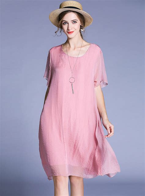 Solid Color Loose Silk Mini Dress Fancylooks