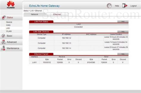 Huawei Echolife Hg Screenshot Lan Ethernet