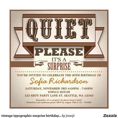 vintage typographic surprise birthday party invite | Zazzle.com