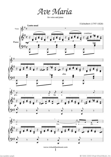 Schubert Ave Maria Sheet Music In G For Voice And Piano Pdf