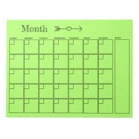 Blank Calendar Green Monthly Planner Notepad Zazzle