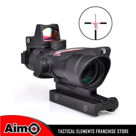Aim Sight Acog Style 4x32 Rifle Scope Real Red Optical Fiber Red Dot