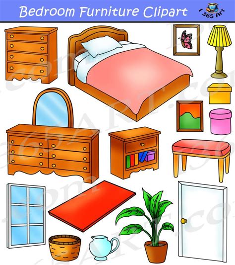 Colorful Bedroom Furniture Clipart Digital Graphics Download Commercial Use Clipart By