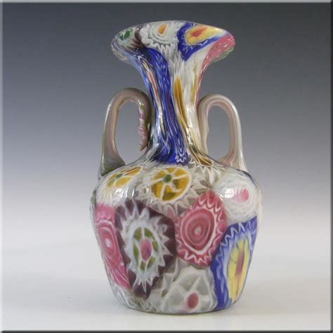 Fratelli Toso Millefiori Canes Murano Multicoloured Glass Vase Glass Vase Murano Glass Vase