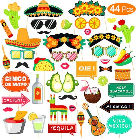 Qpout 44pcs Mexico Fiesta Photo Prop Mexican Carnival Party Decoration Supplies For May Day