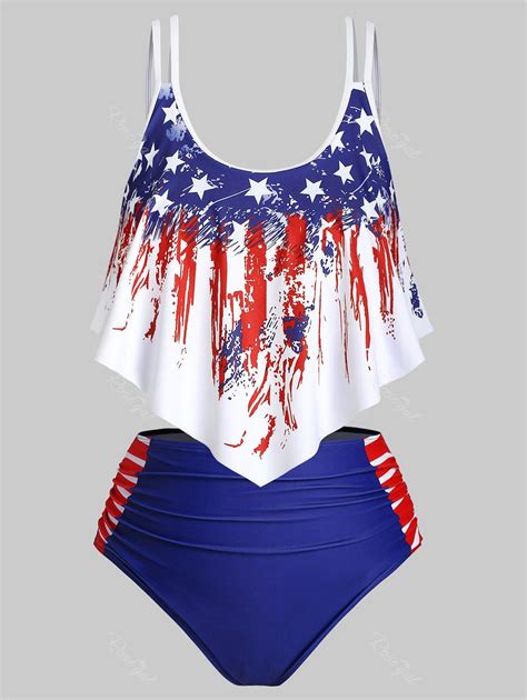Overlay Flounces Ruched Heart American Flag Plus Size Tankini Swimwear 28 Off Rosegal