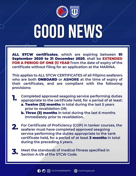 Marina Extends Expiring Stcw Certificates To One Year Maritime