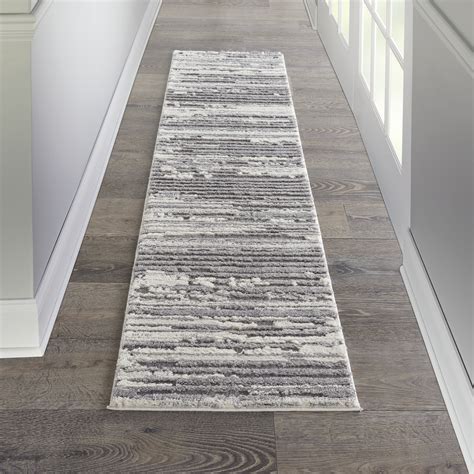 Nourison Textured Abstract Contemporary Runner Rug Gray 22 X 76