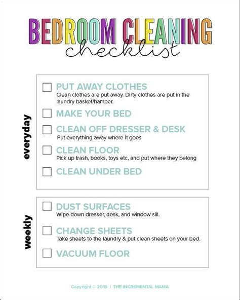 The significant culprits found in the bedrooms finish each room in your house cleaning schedule with a quick surface vacuuming. Free Printable Bedroom Cleaning Checklist for Kids | Clean ...
