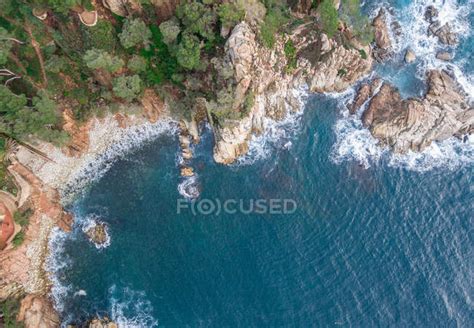 Aerial Views Of Coastal Cliffs With Waves Of Mediterranean Sea — Summer