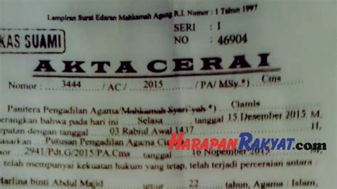 Contoh Surat Keterangan Akta Cerai