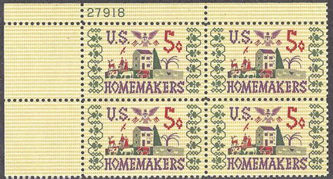 1964 Homemakers Plate Block Of 4 Us Postage Stamps Catalog Number 1253