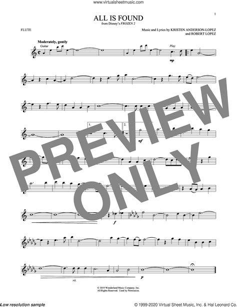 All Is Found From Disneys Frozen 2 Sheet Music For Flute Solo