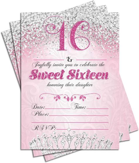 Sweet Sixteen 16 Birthday Party Double Sided Invitations Set Of 25 5x7 Girls 16th Birthday