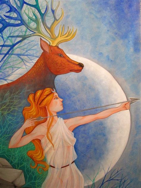 Artemis Diana Goddess Of The Moon Print From Original Etsy