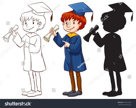 Drawing Boy Graduating Three Different Colors Stock Vector Royalty