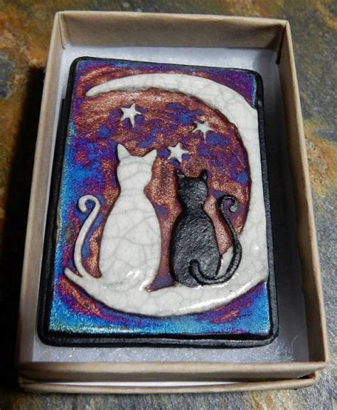 Cats On Moon Raku Pottery Wall Art Or Magnet Heaven And Nature Store