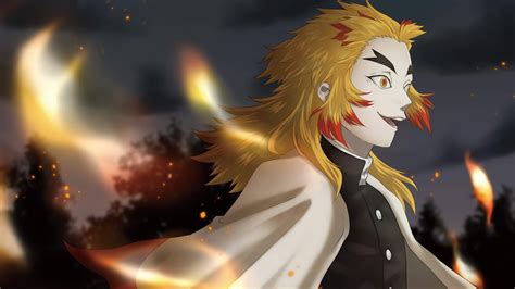 Tons of awesome anime wallpapers to download for free. Demon Slayer Blonde Kyojuro Rengoku With Background Of ...
