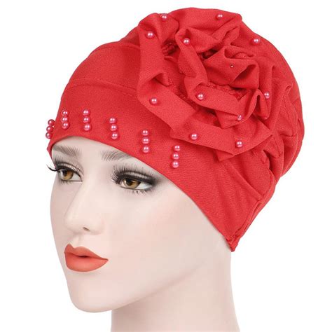 Buy Solid Color Bead Flower Women Muslim Hijab Hat Bohemia Style Lady Turban Cap At Affordable