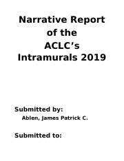 Narrative Report Docx Narrative Report Of The Aclc S Intramurals