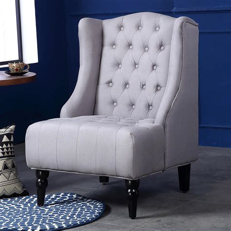 Belleze Modern Wingback Tufted Nailhead Accent Chair Linen
