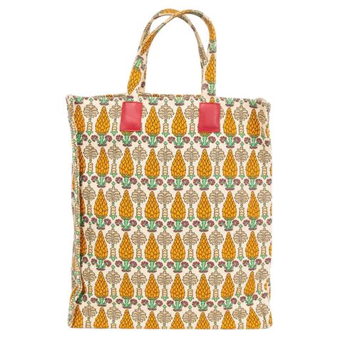 GUCCI Beige Yellow PIGNA Canvas GUCCI GARDEN Tote Bag For Sale At