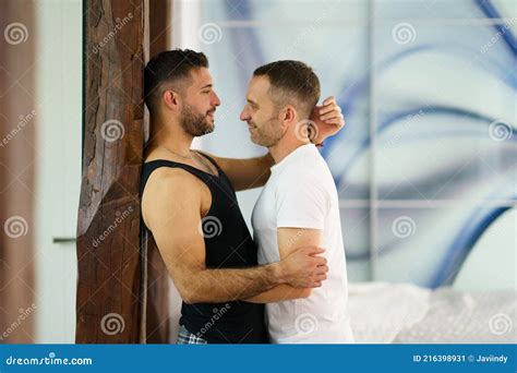 Gay Couple Hugging At Their Home Lgtb Concept Stock Image Image Of Pride Lgbt 216398931