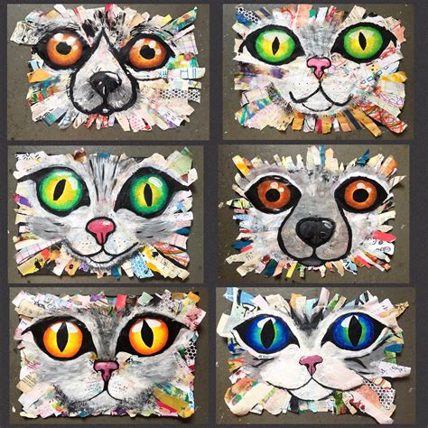 Art Room Britt Oversized Cat And Dog Mixed Media Collages Elementary
