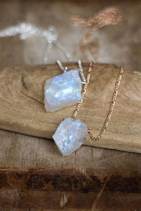 Raw Moonstone Necklace Crystal Necklace Birthstone Necklace Rainbow
