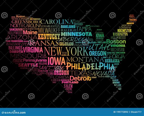Usa Map Word Cloud Collage Stock Illustration Illustration Of American