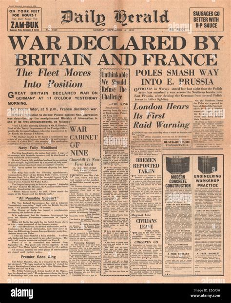 1939 Daily Herald Portada Presentación La Declaración De Guerra A