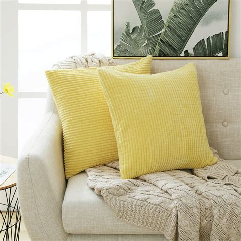 Deconovo Throw Pillow Cover Cases Solid Color Corduroy Yellow Cushion