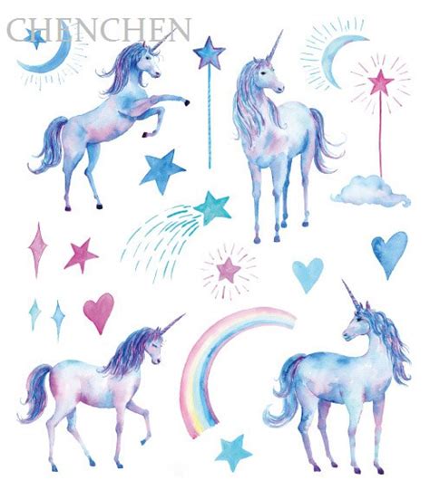 Unicorn Fly Horse Star Moon Flash Powder Temporary Tattoo