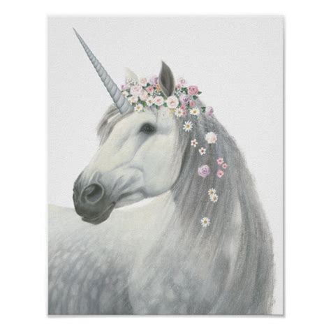 Spirit Unicorn With Flowers In Mane Poster Zazzle