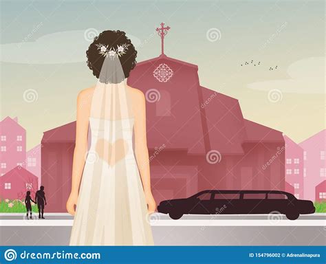 The Bride Arrives In A Limousine Stock Illustration Illustration Of