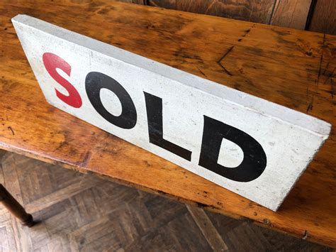 Vintage Hand Painted Sold Sign Wood Trade Sign Antique Sold Sign