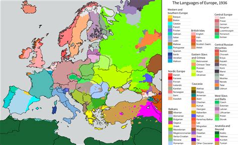 Detailed European Language Map In 1936 Rkaiserreich