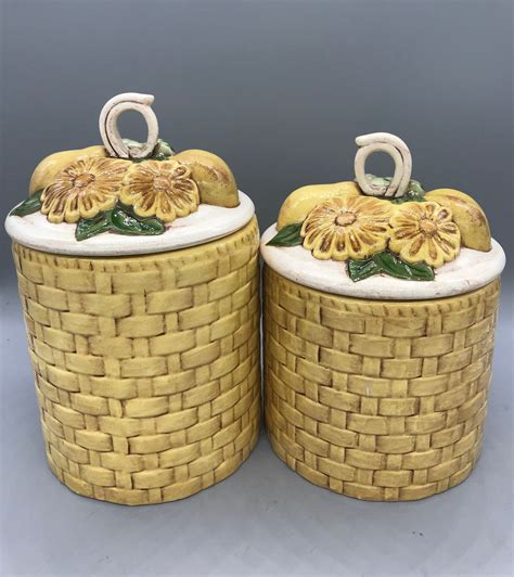 Vintage Lefton Air Of Basket Weave Kitchen Canisters Etsy French