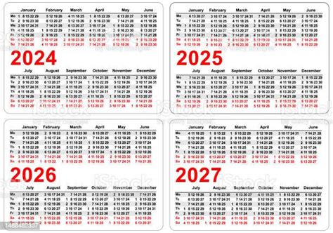 Set 2024 2025 2026 2027 Simple Horizontal Pocket Calendar Grid Template