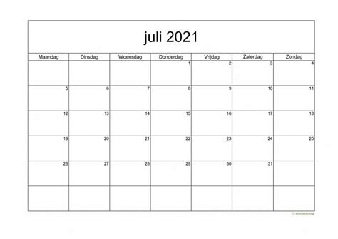 Kalender Juli 2021 Niederlande