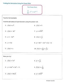 Finding Derivatives Using The Power Rule Worksheet And Lesson TPT